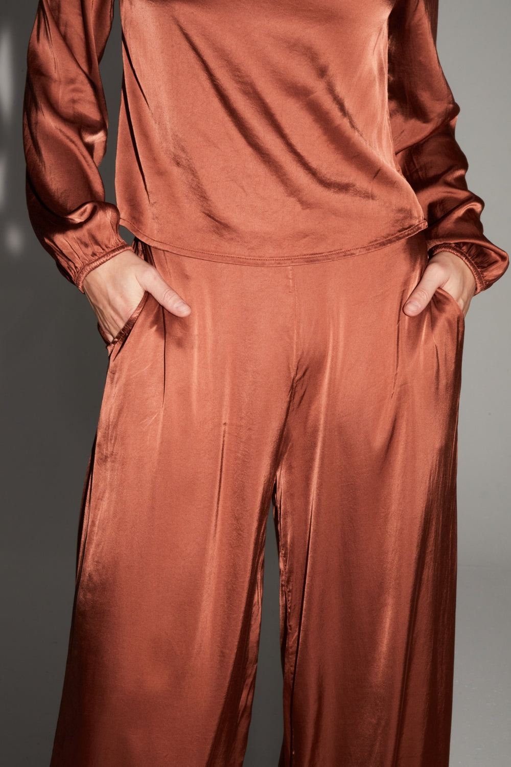 Charlie Satin Viscose Cognac Trousers Made In Italy