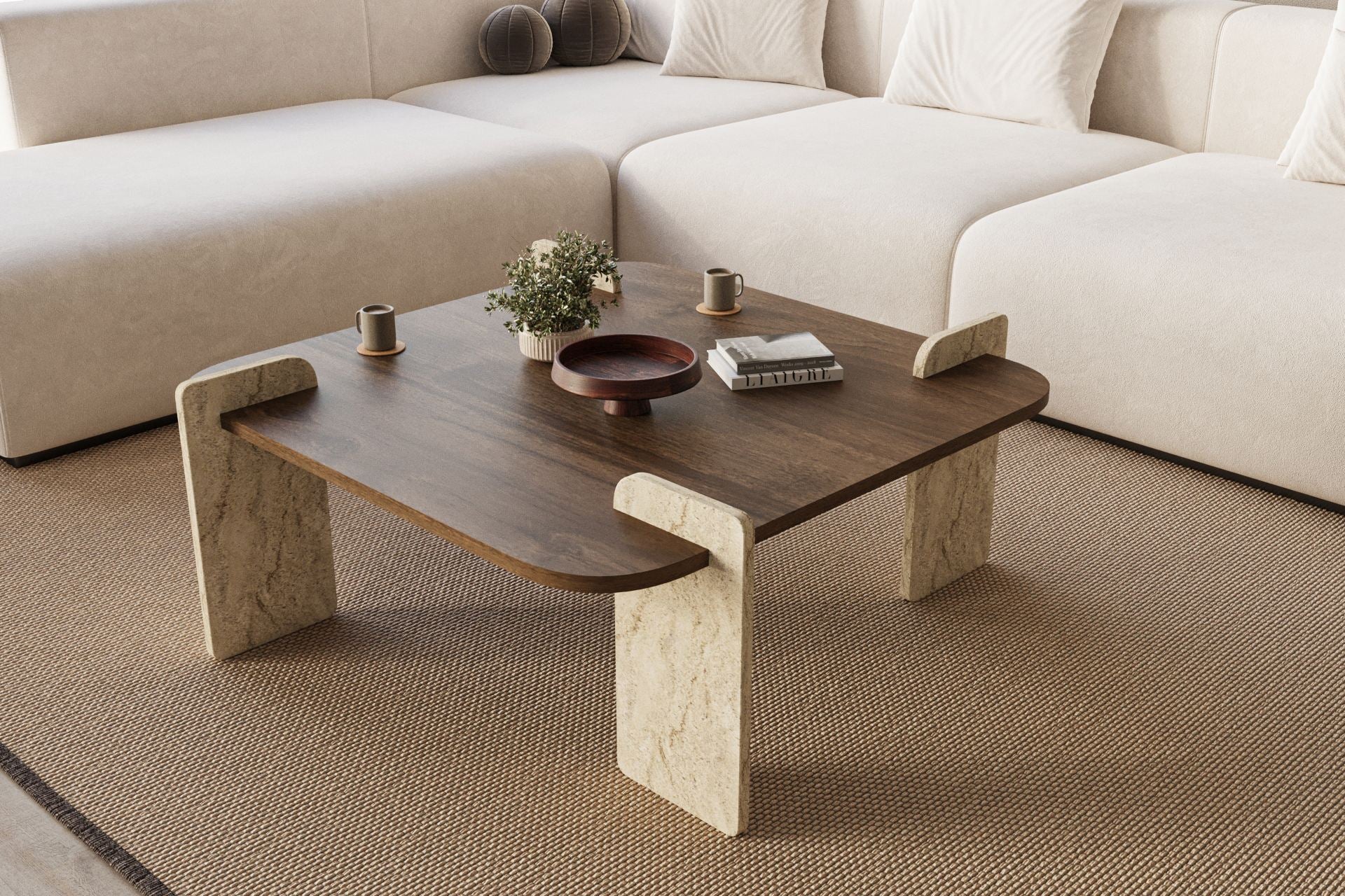 Afrolli - Table Basse - Walnut/Travertine