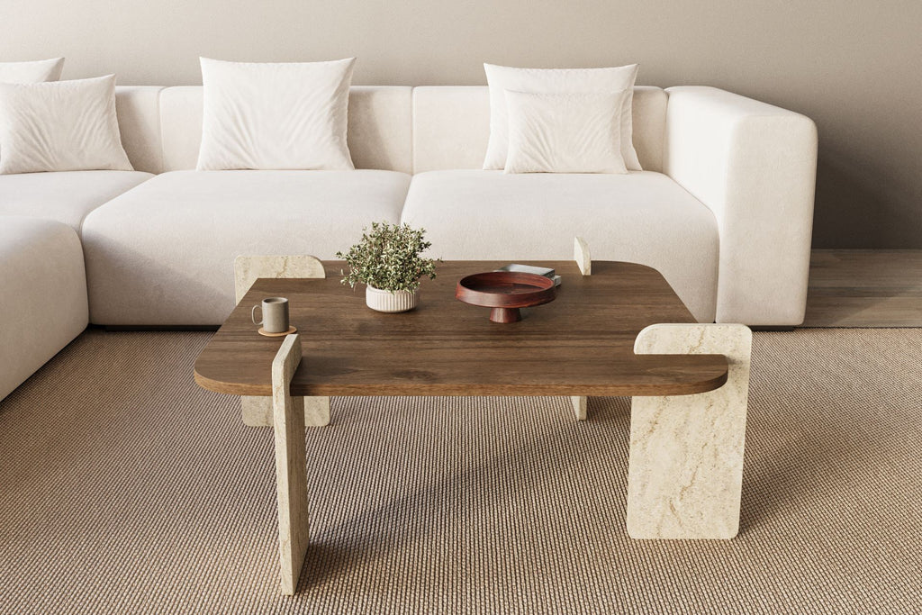 Afrolli - Table Basse - Walnut/Travertine