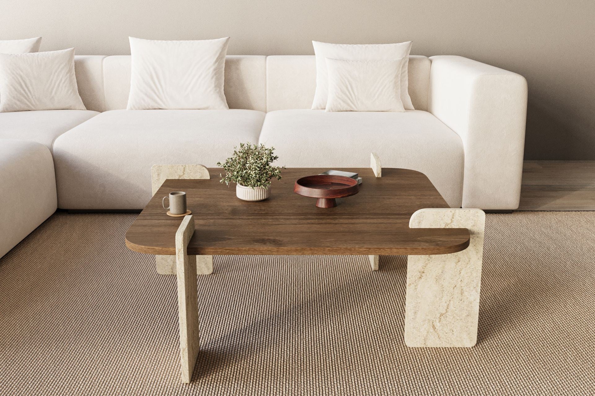 Afrolli - Table Basse - Walnut/Travertine