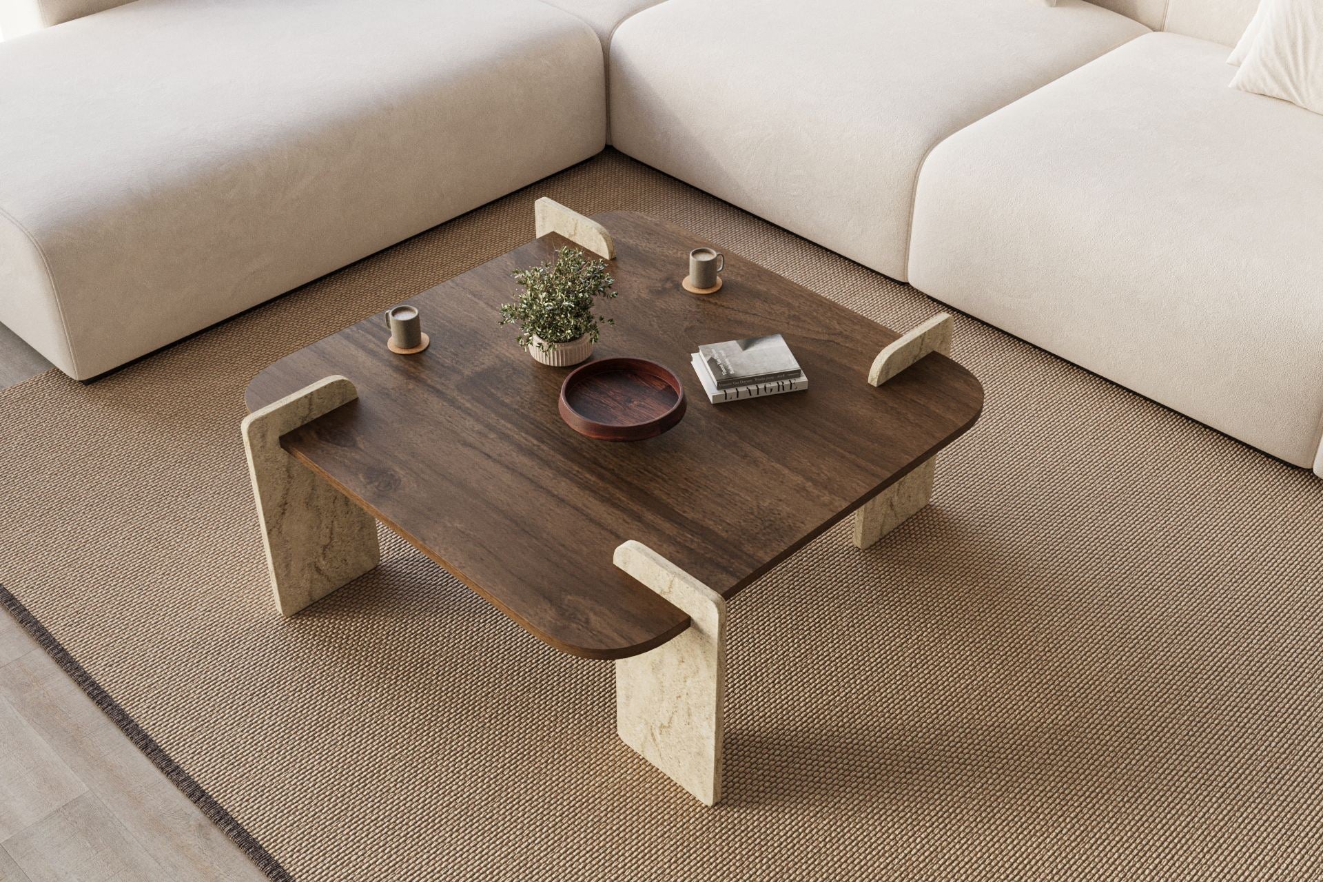 Afrolli - Table Basse - Walnut/Travertine