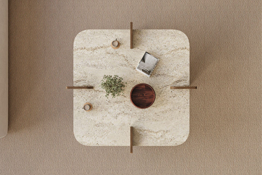 Poalla - Table Basse - Travertine/Walnut