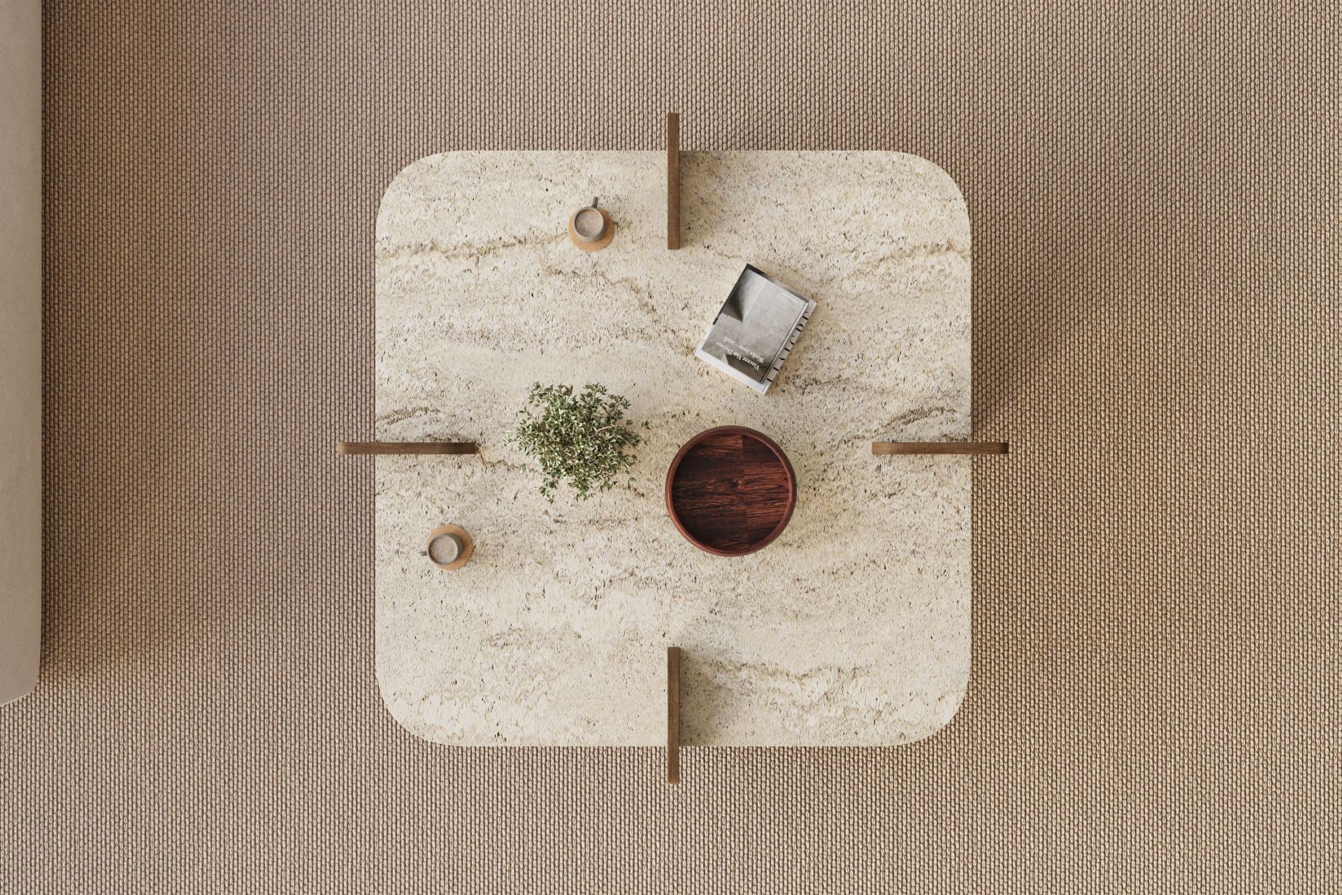 Poalla - Table Basse - Travertine/Walnut