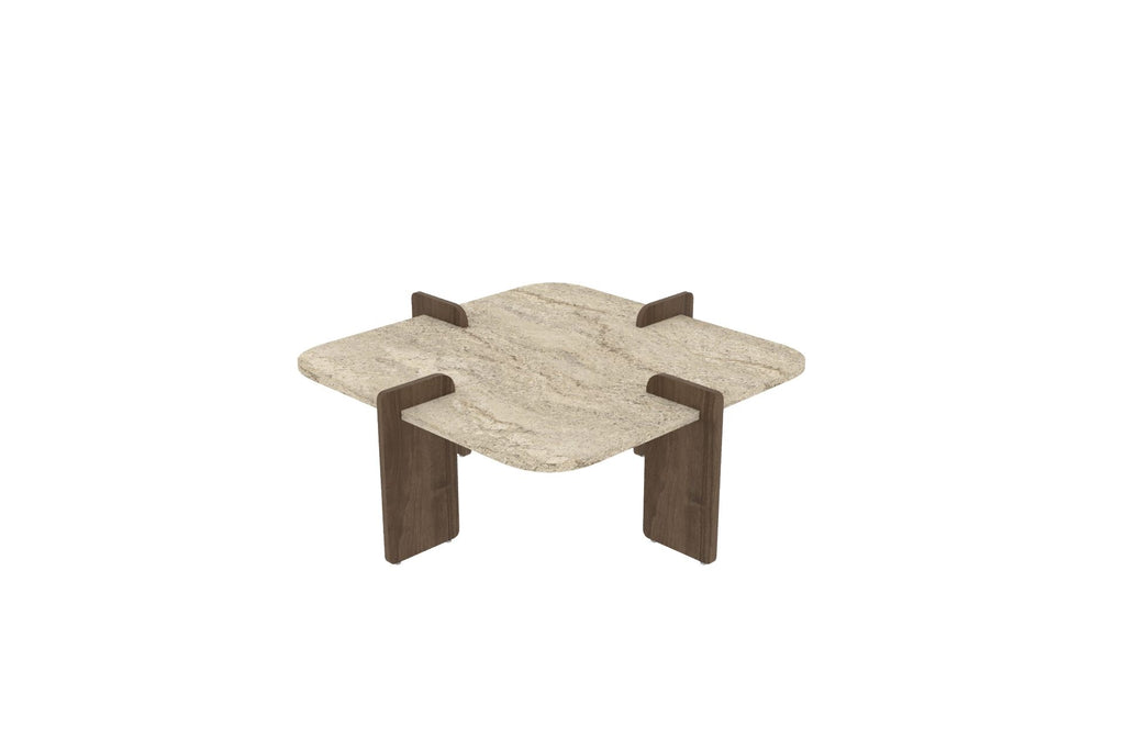 Poalla - Table Basse - Travertine/Walnut