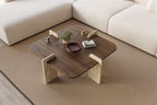 Poalla - Coffee Table - Walnut/Travertine