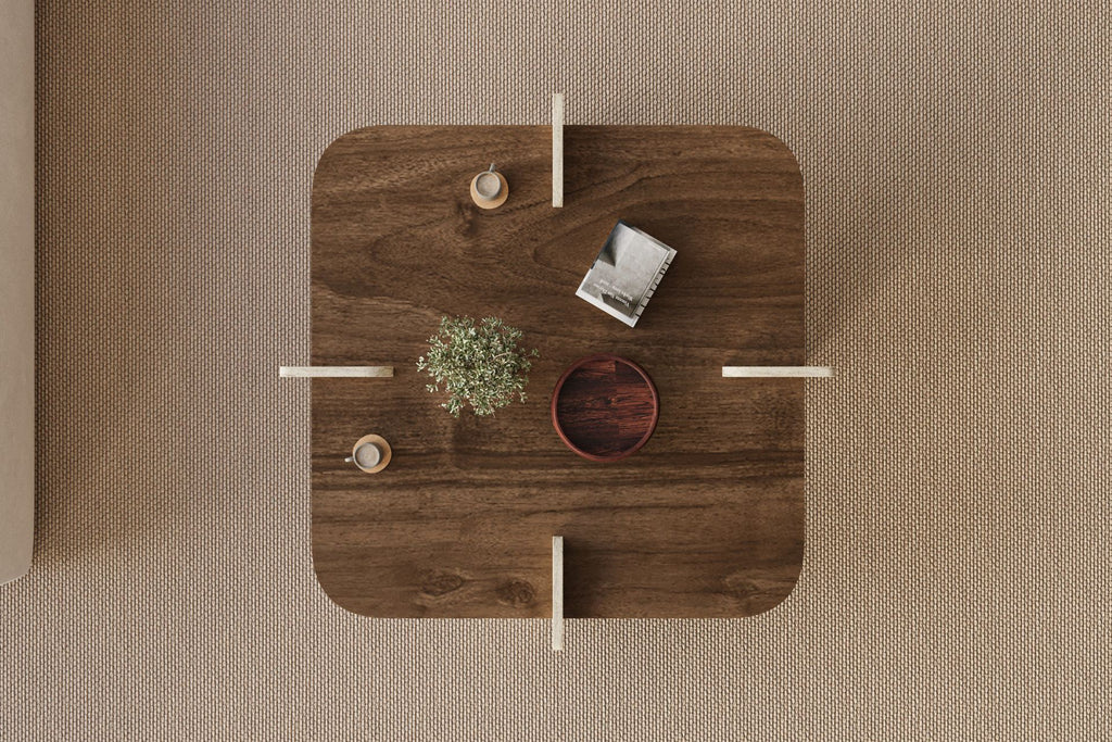 Poalla - Coffee Table - Walnut/Travertine