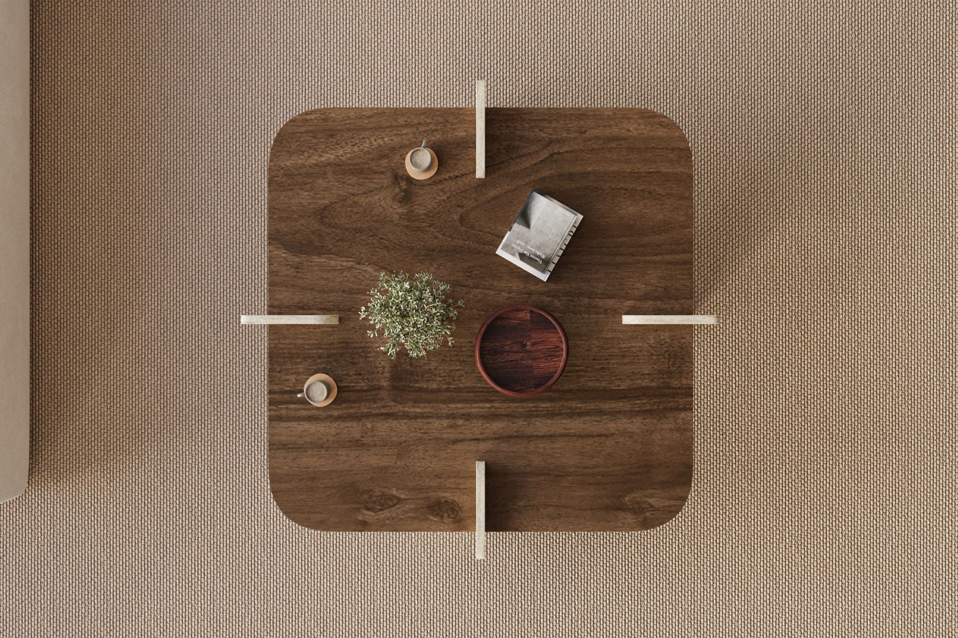 Poalla - Coffee Table - Walnut/Travertine