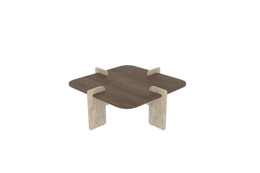 Poalla - Coffee Table - Walnut/Travertine