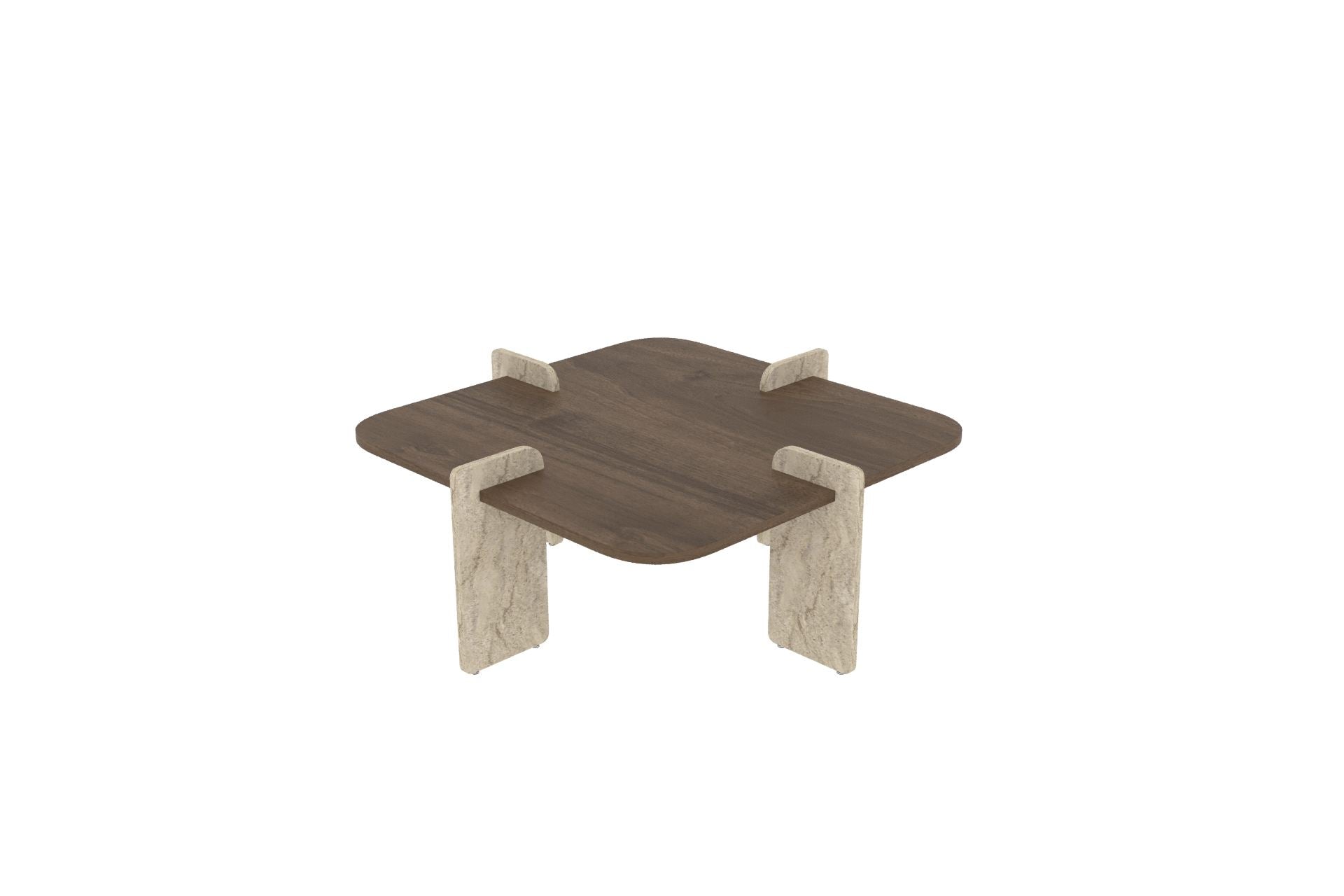 Poalla - Coffee Table - Walnut/Travertine