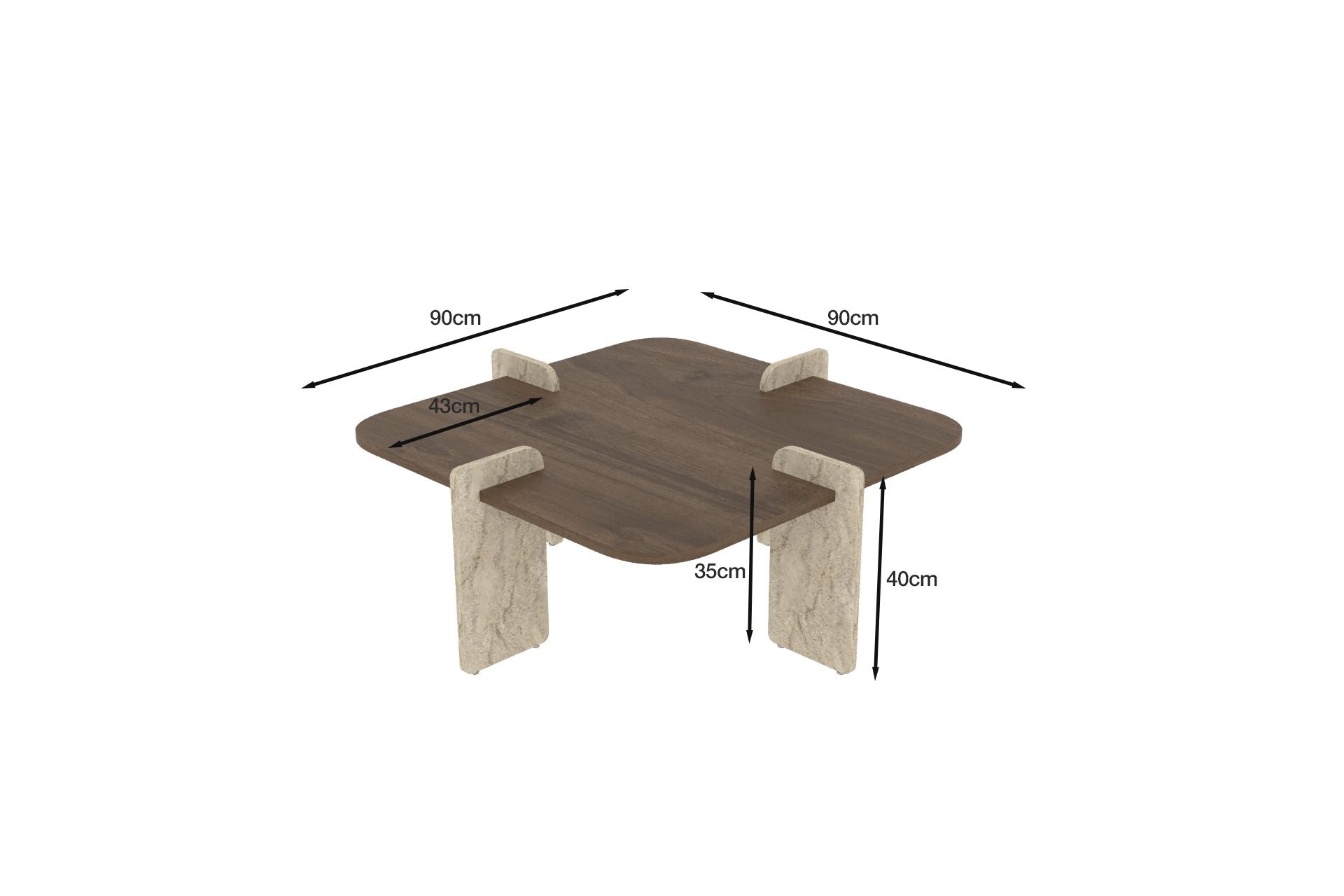 Poalla - Coffee Table - Walnut/Travertine