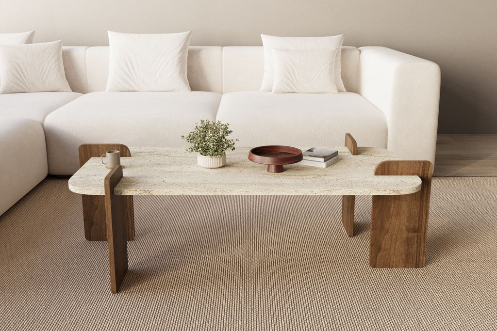 Leapiri - Coffee Table - Travertine/Walnut