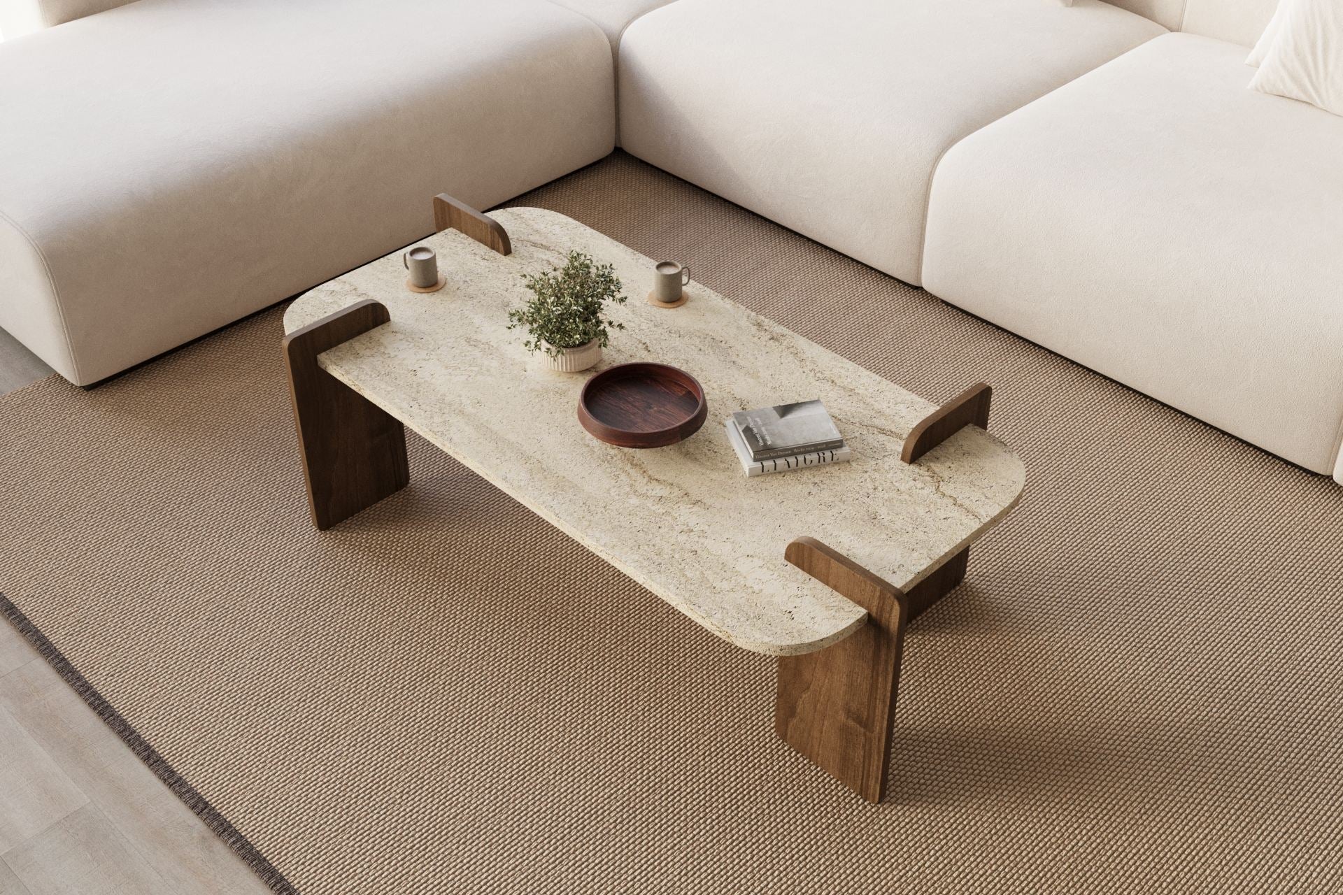 Leapiri - Coffee Table - Travertine/Walnut