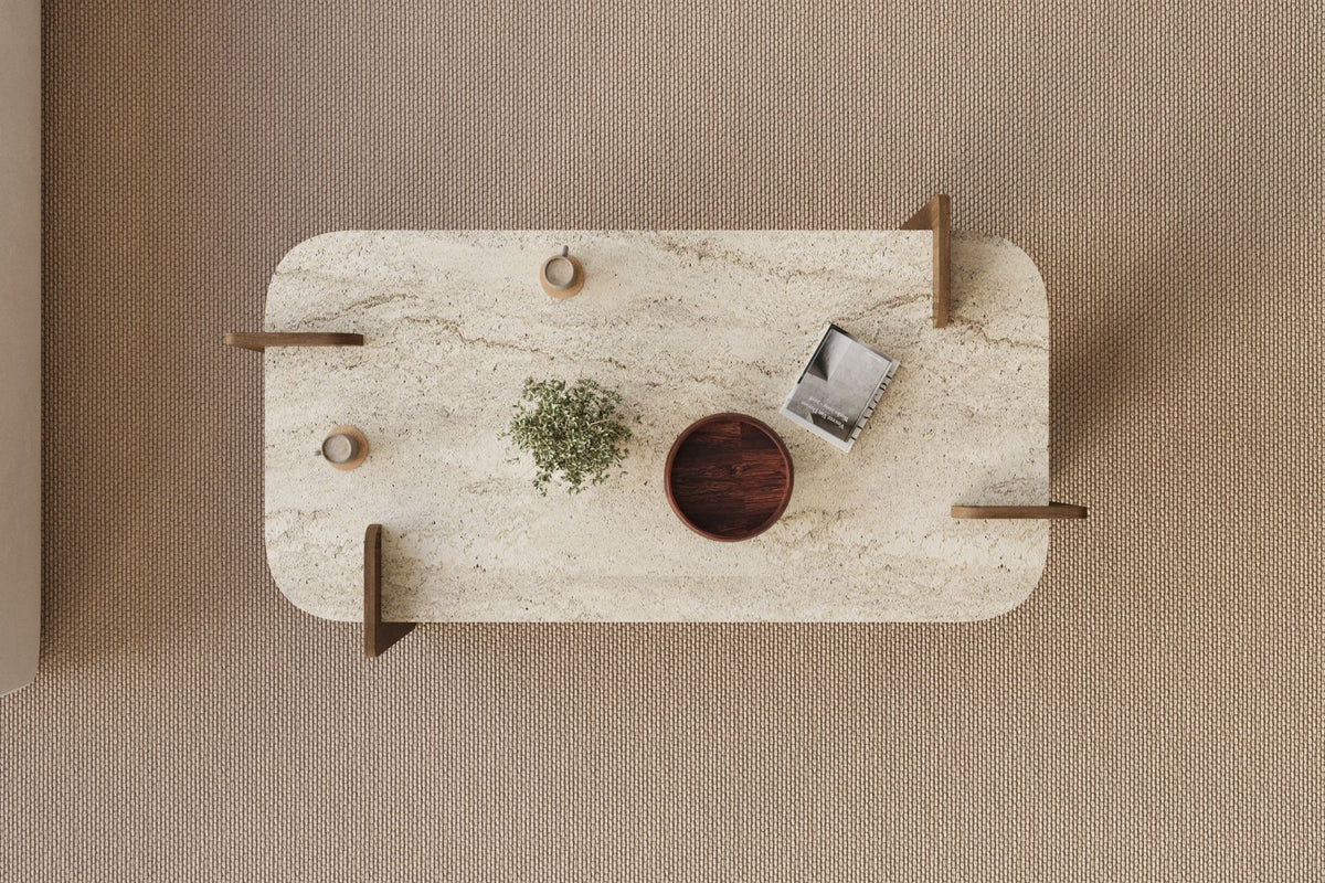 Leapiri - Coffee Table - Travertine/Walnut
