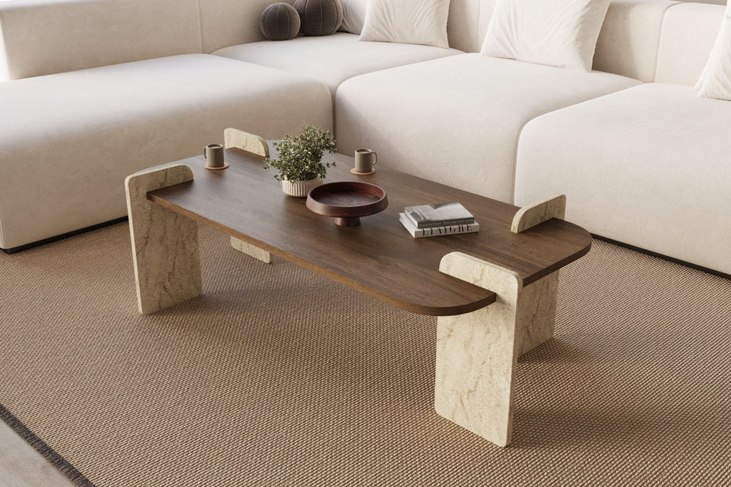 Leapiri - Table Basse - Walnut/Travertine