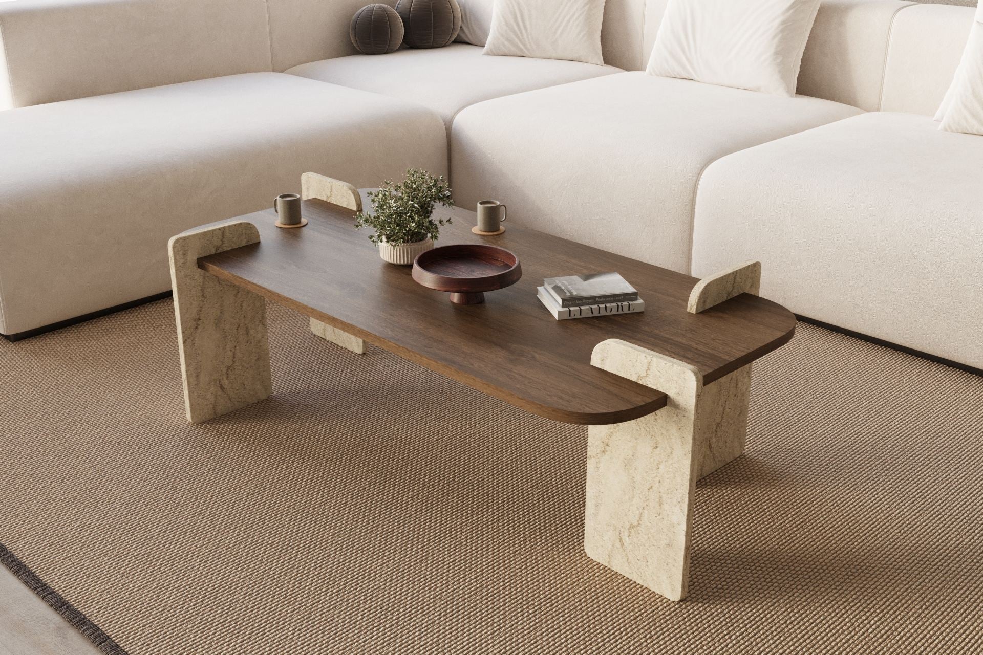 Leapiri - Table Basse - Walnut/Travertine