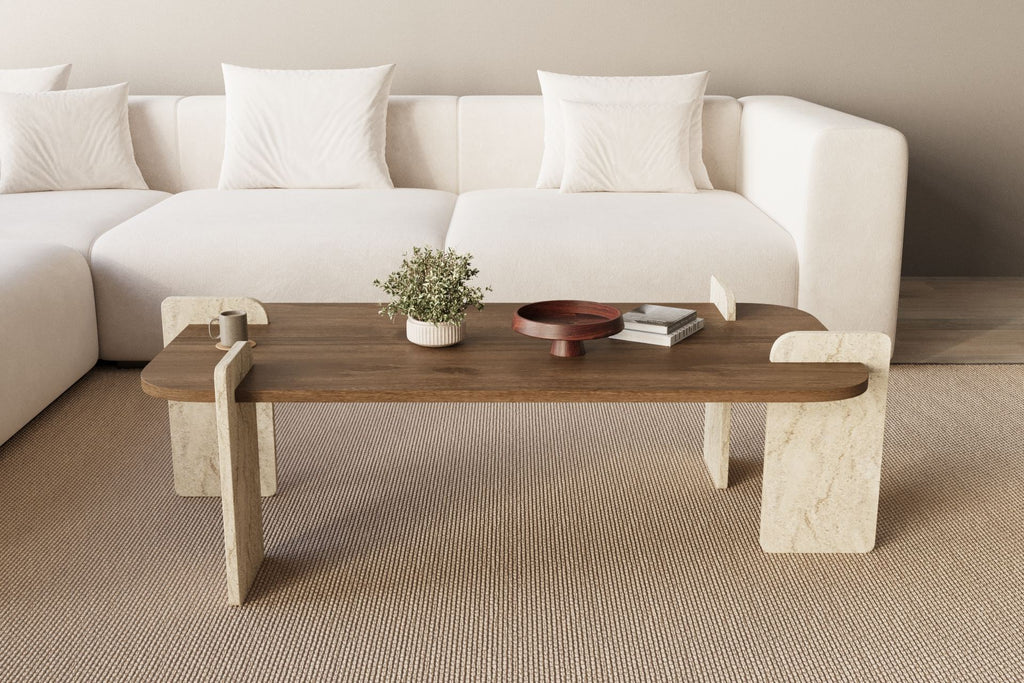 Leapiri - Table Basse - Walnut/Travertine
