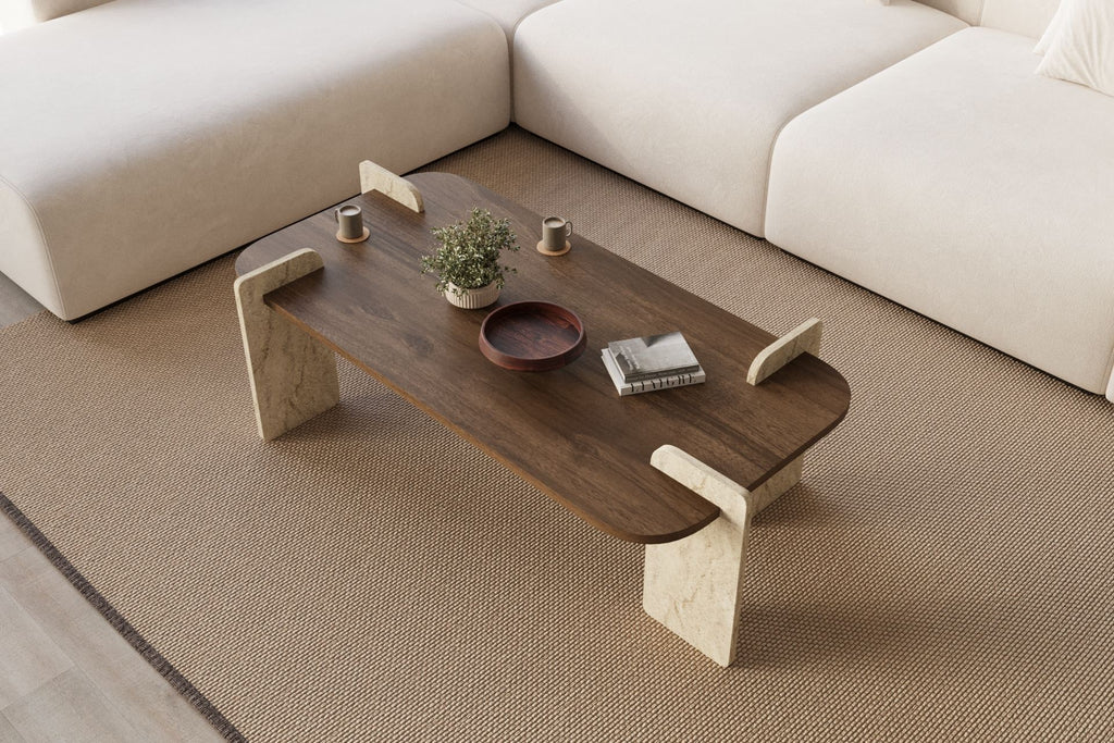 Leapiri - Table Basse - Walnut/Travertine