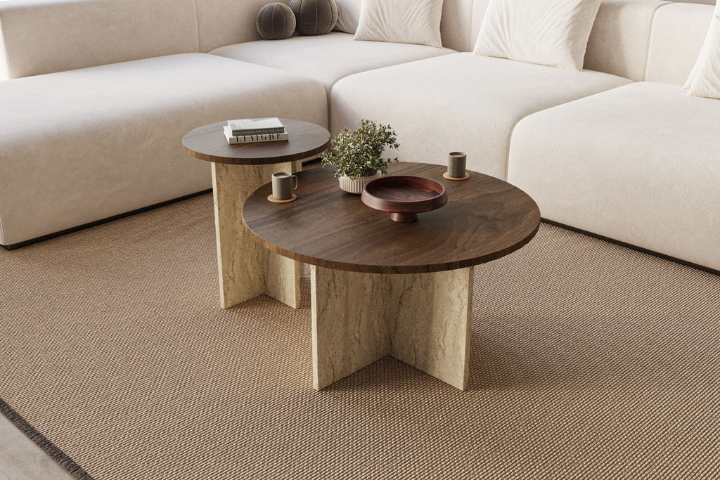 Private - Set de Tables Basses - Walnut/Travertine