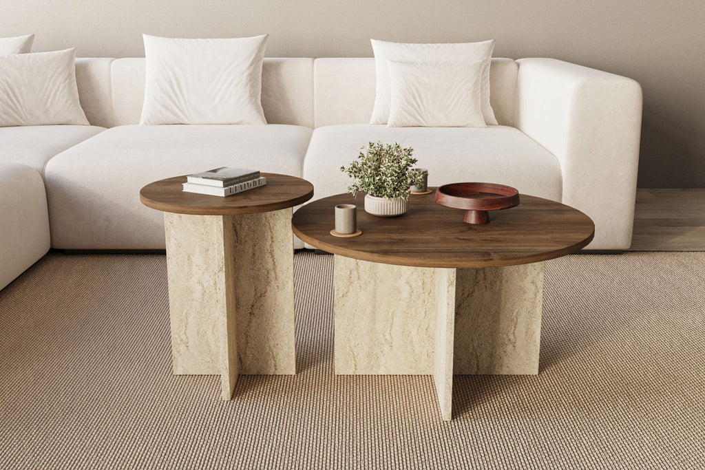 Private - Set de Tables Basses - Walnut/Travertine