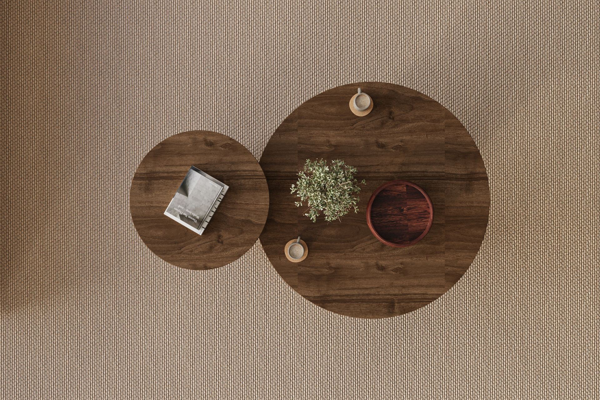 Private - Set de Tables Basses - Walnut/Travertine