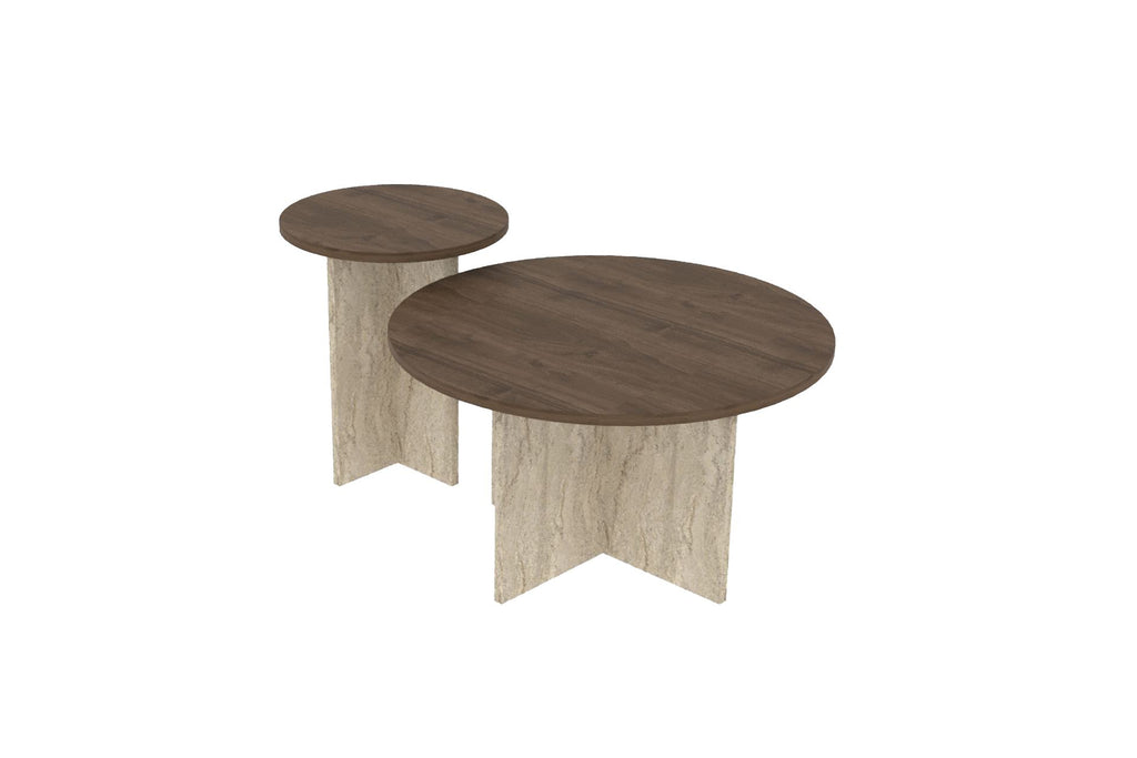 Private - Set de Tables Basses - Walnut/Travertine