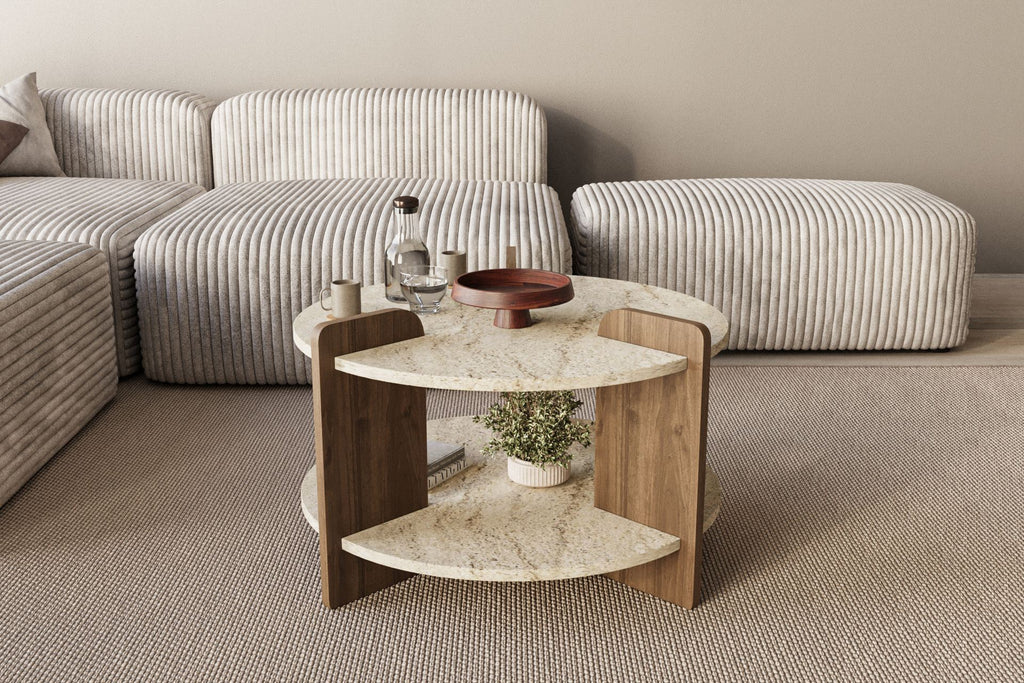 Oalla - Table Basse - Travertine/Walnut