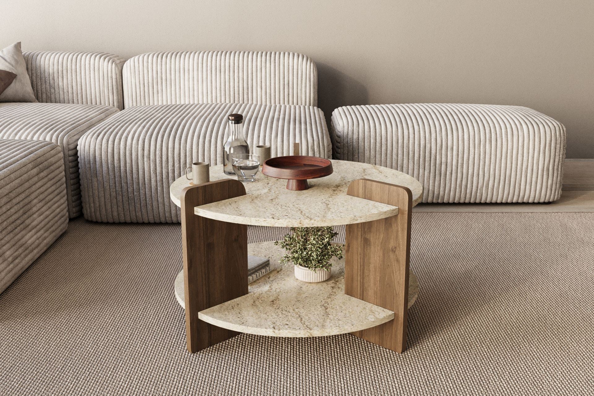 Oalla - Table Basse - Travertine/Walnut