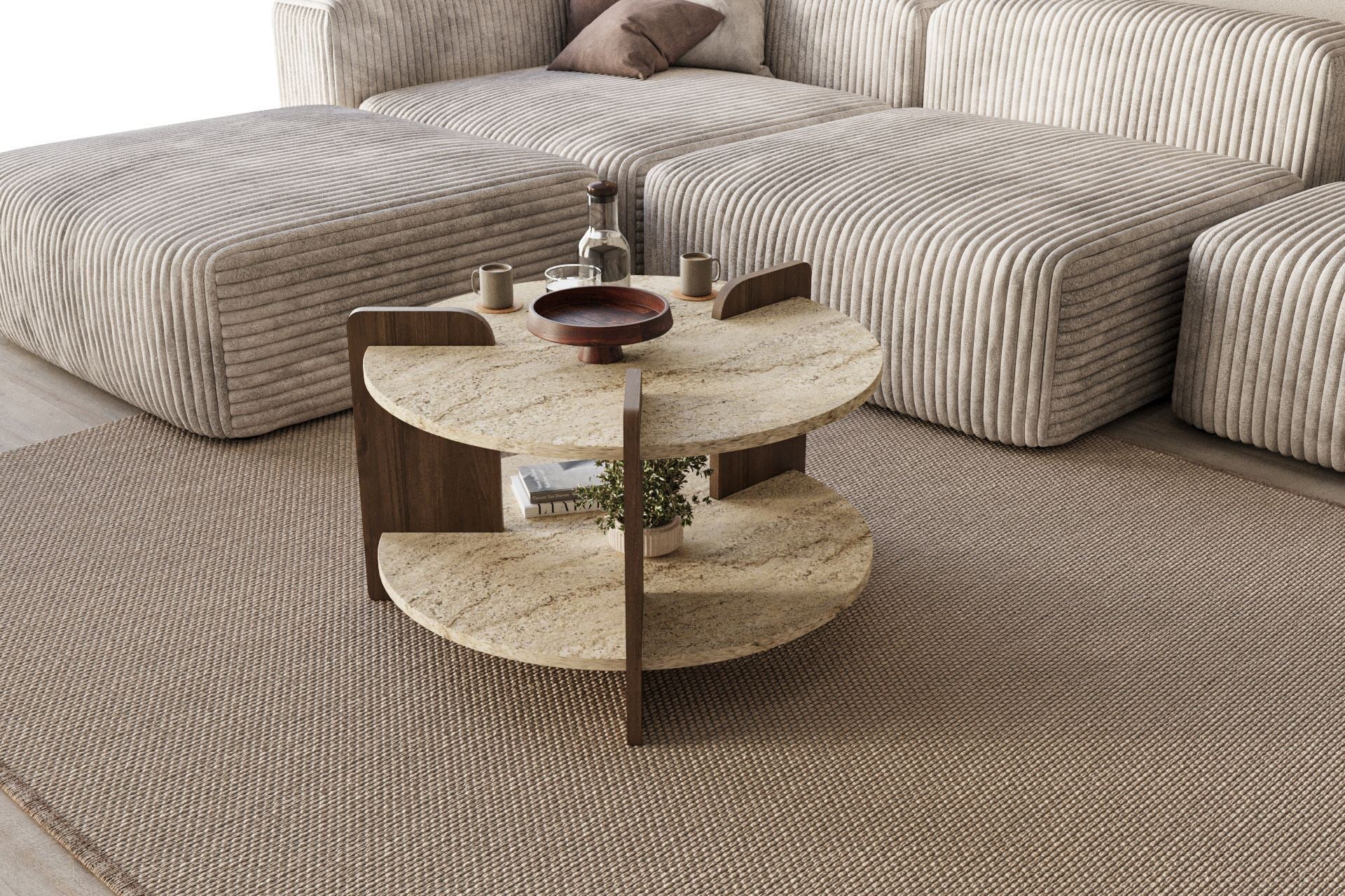 Oalla - Table Basse - Travertine/Walnut
