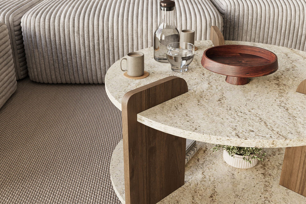 Oalla - Table Basse - Travertine/Walnut