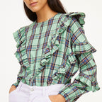 Milk Check - geometric AQUA Blouses