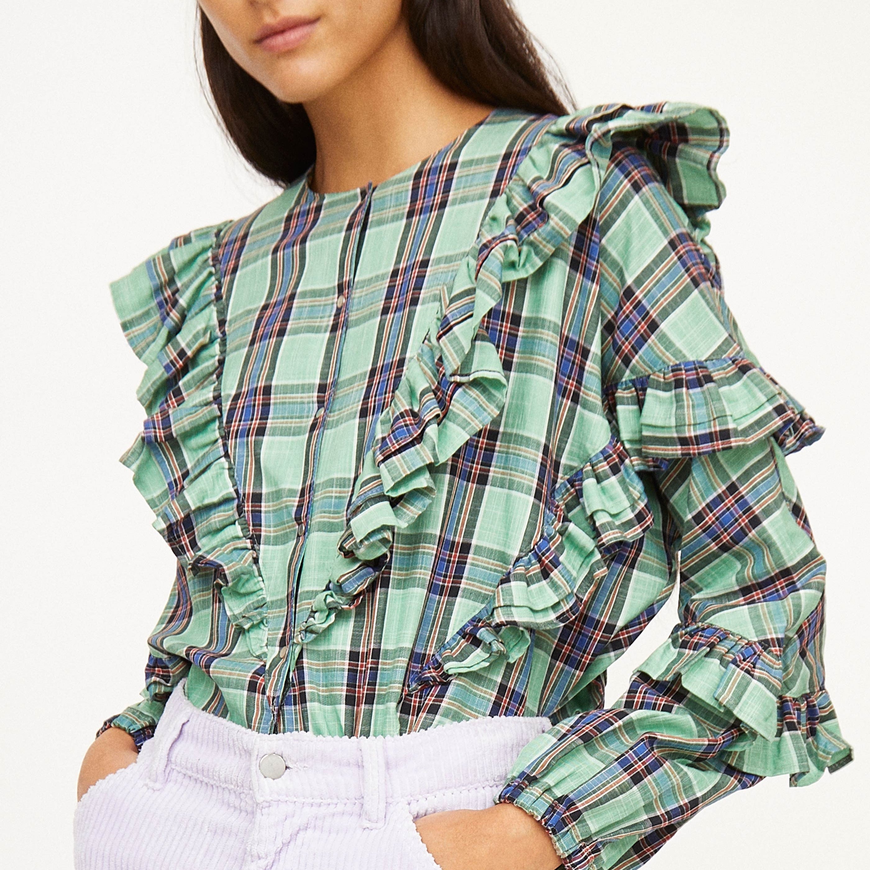 Milk Check - geometric AQUA Blouses