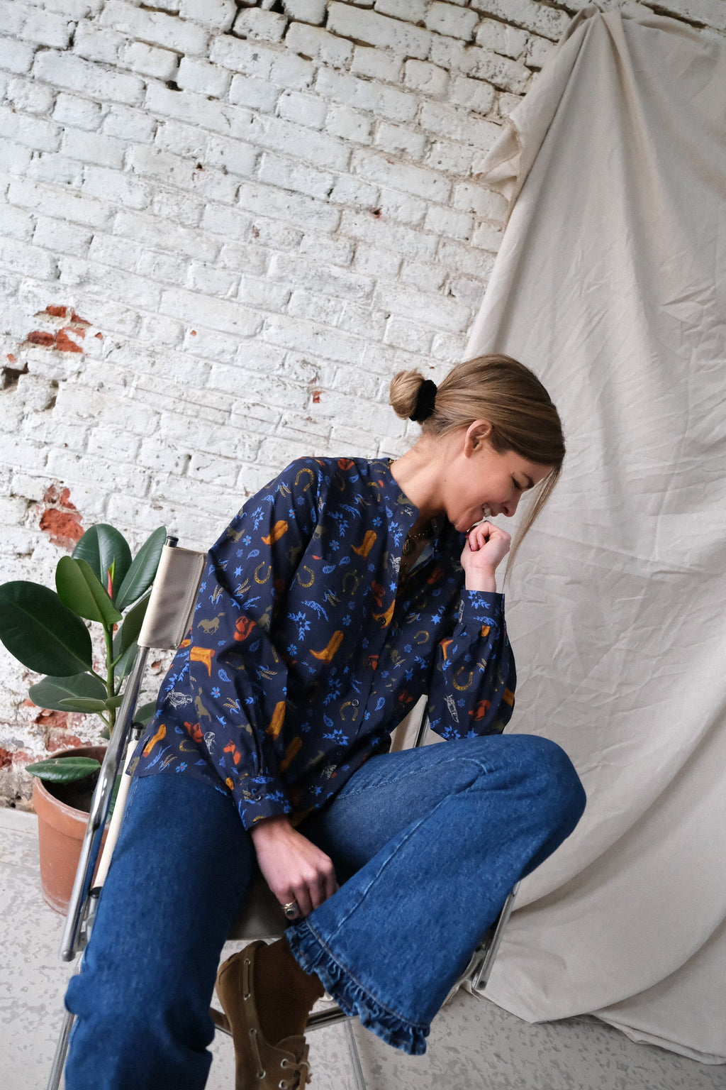Maria Navy Cowboy Shirt