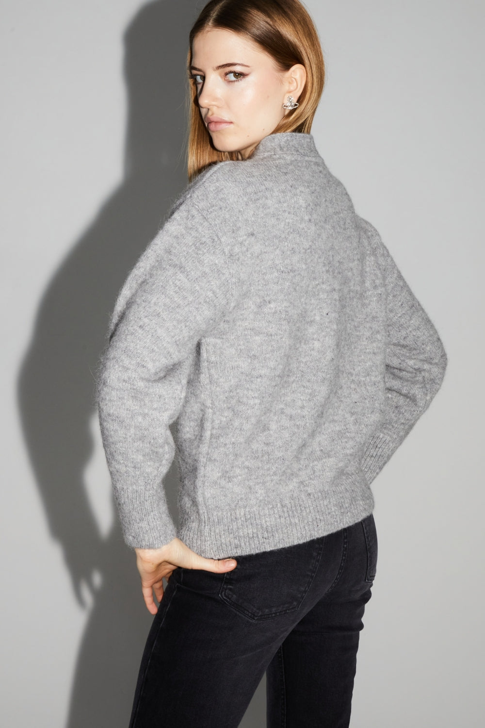 Mira Gray Cardigan 100% Extra Virgin Wool Made in Portugal
