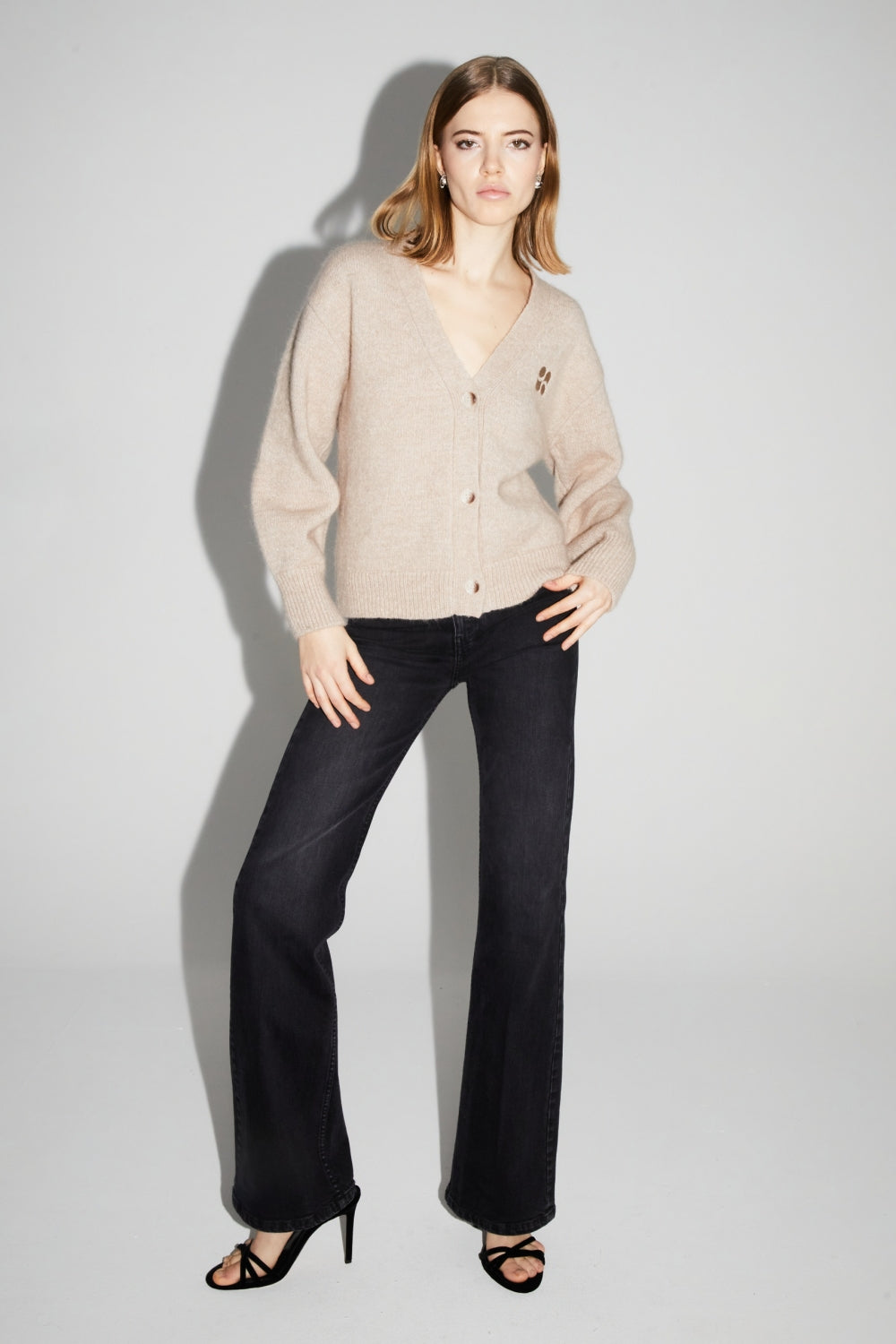 Mira Beige Cardigan 100% Extra Virgin Wool Made In Portugal