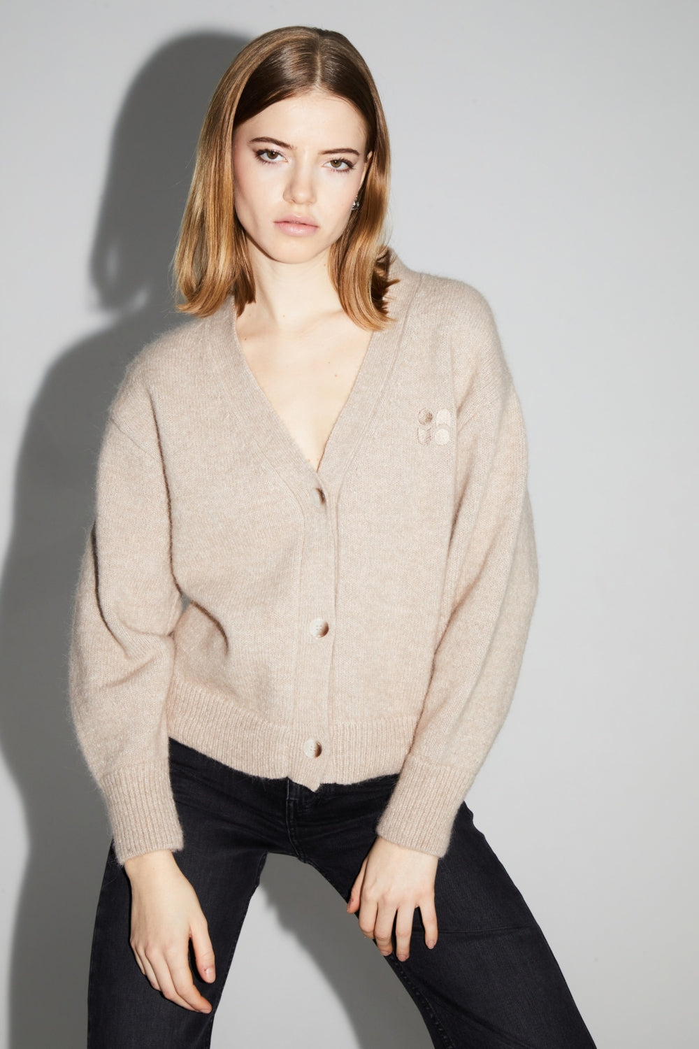 Mira Beige Cardigan 100% Extra Virgin Wool Made In Portugal