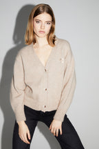 Mira Beige Cardigan 100% Extra Virgin Wool Made In Portugal