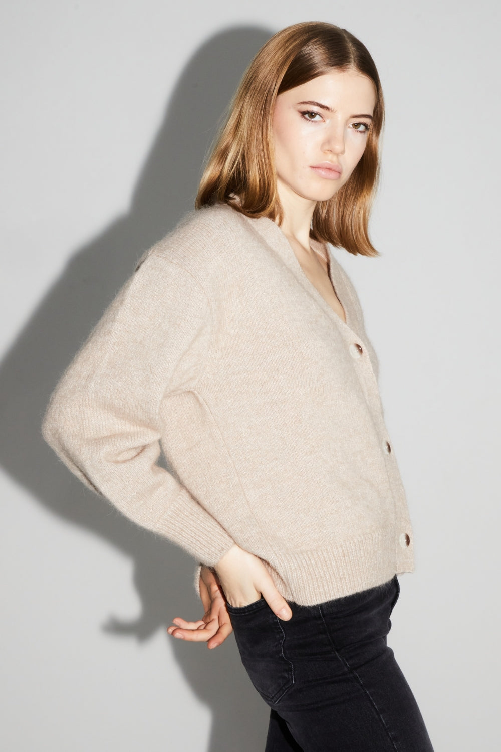 Mira Beige Cardigan 100% Extra Virgin Wool Made In Portugal