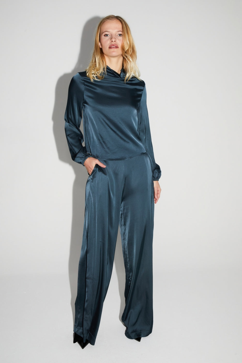 Charlie Satin Viscose Trousers Atlantic Blue Made In Italy