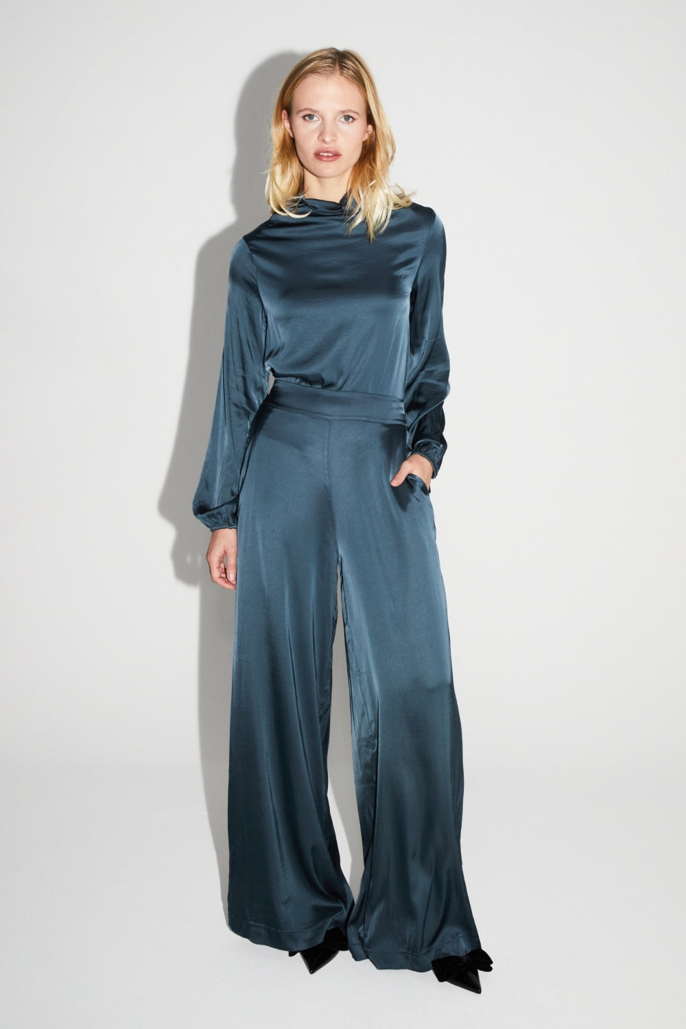 Charlie Satin Viscose Trousers Atlantic Blue Made In Italy