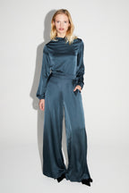 Charlie Satin Viscose Trousers Atlantic Blue Made In Italy
