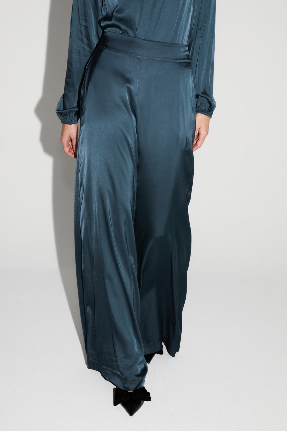 Charlie Satin Viscose Trousers Atlantic Blue Made In Italy