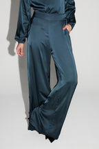 Charlie Satin Viscose Trousers Atlantic Blue Made In Italy