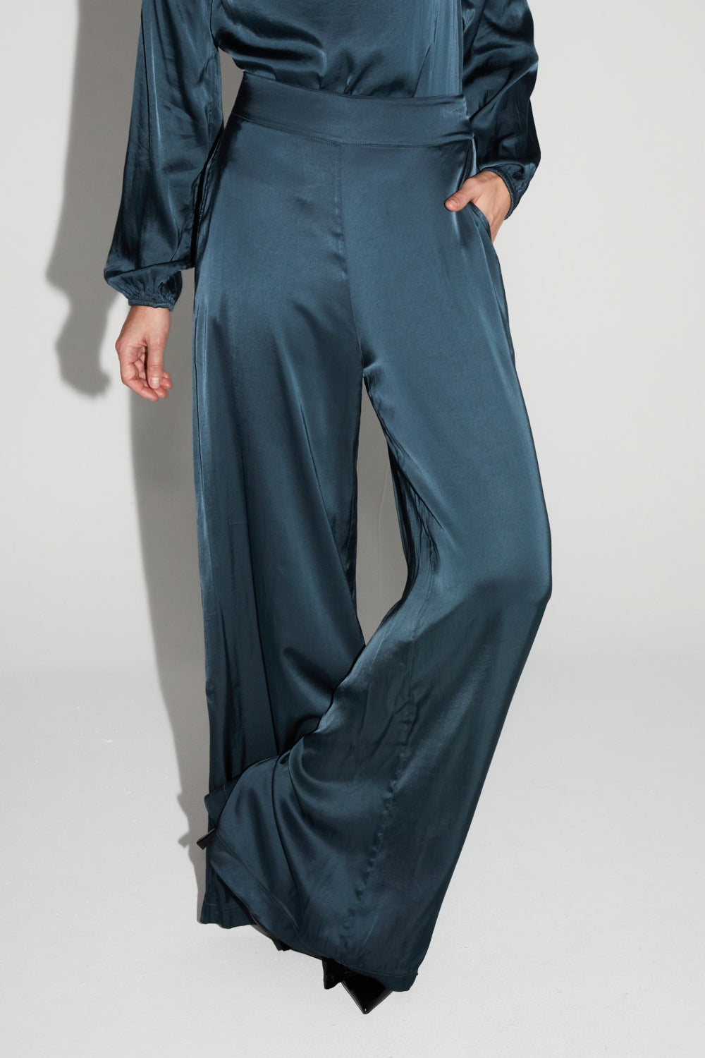 Charlie Satin Viscose Trousers Atlantic Blue Made In Italy