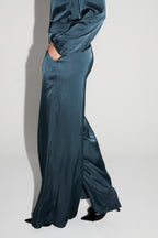 Charlie Satin Viscose Trousers Atlantic Blue Made In Italy