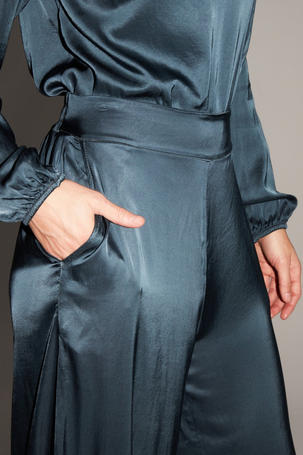 Charlie Satin Viscose Trousers Atlantic Blue Made In Italy