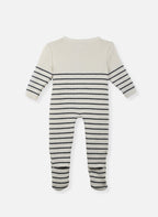 Little Sailor Footed Jumpsuit - Ecru With Navy Stripes