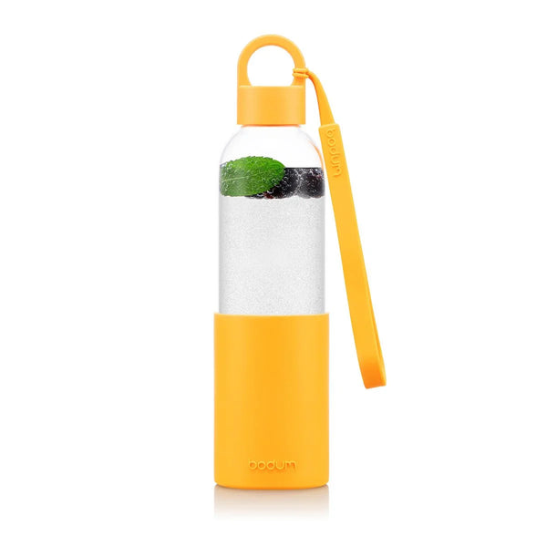 Glass Travel Bottle - Coloured Silicone Sleeve - Screw Cap - 0.5L - Yolk