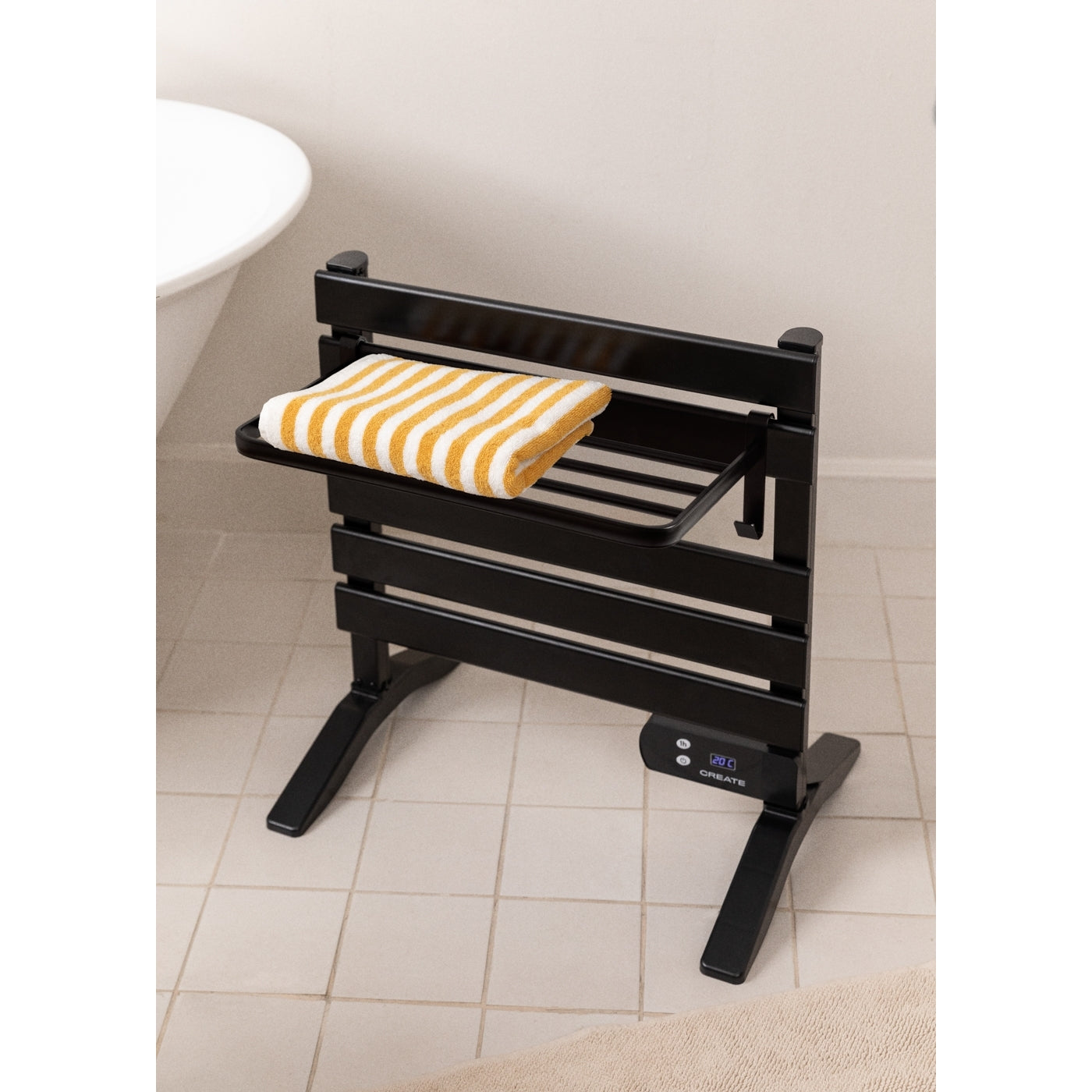 Warm Towel Mini - Porte-Serviette Électrique 150W Avec Pieds + Étagère - Noir