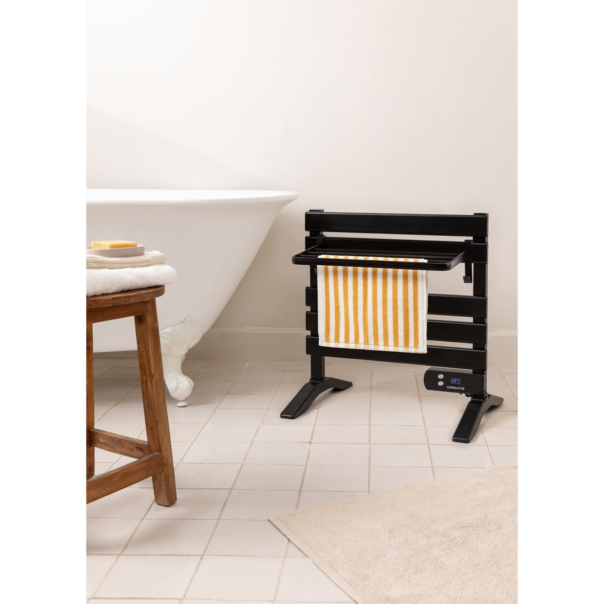 Warm Towel Mini - Porte-Serviette Électrique 150W Avec Pieds + Étagère - Noir