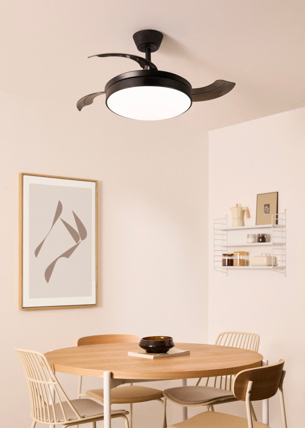 Wind Clear - Ventilateur De Plafond 40W Silencieux À Pales Rétractables Avec Éclairage Led - Noir